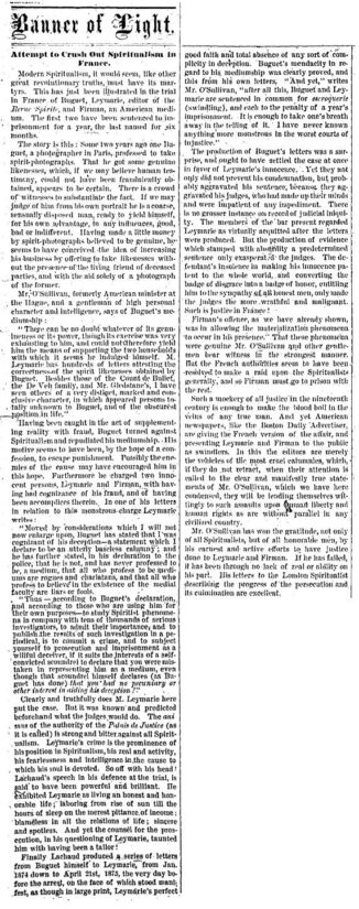 Buguet Attempt to Crush Out Spiritualism - Banner of Light July 10 1875 Spirit Photography Article