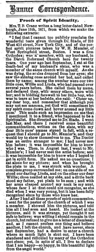 Mumler Proof Banner of Light v31 aug 1872 Spirit Photograph Article