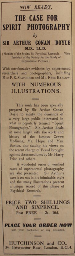 The Case for Spirit Photography Ad; Light Jan 6 1923