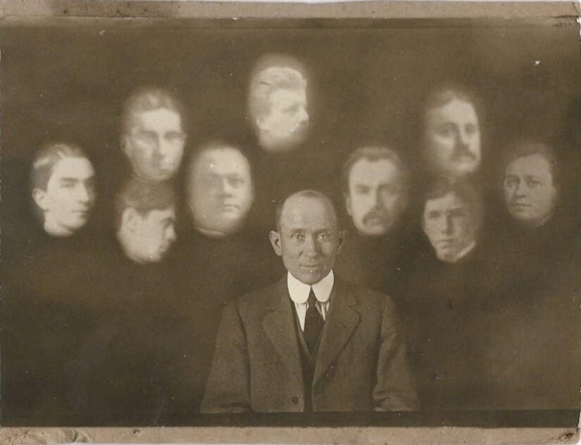 Unknown - Man and 9 Spirits Spirit Photograph